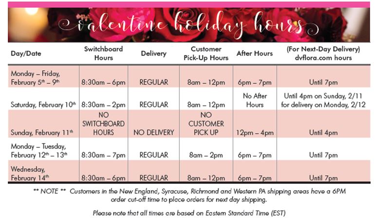 Valentine’s Day Hours and Schedule 2018